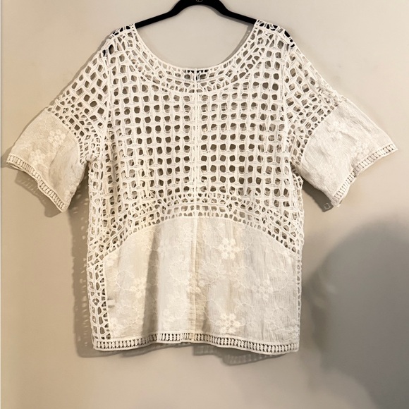 Lane Bryant Tops - Lane Bryant Chic Ivory Crochet Blouse Size 14/16